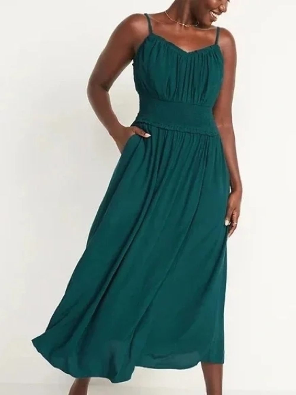 Old Navy Teal Smocked-Waist Midi Dress with Spaghetti Straps - Picture 4 of 4